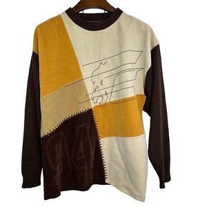 CLENCH Vintage Brown Patchwork Multicolor Pullover‎ Crewneck Sweater Size XL